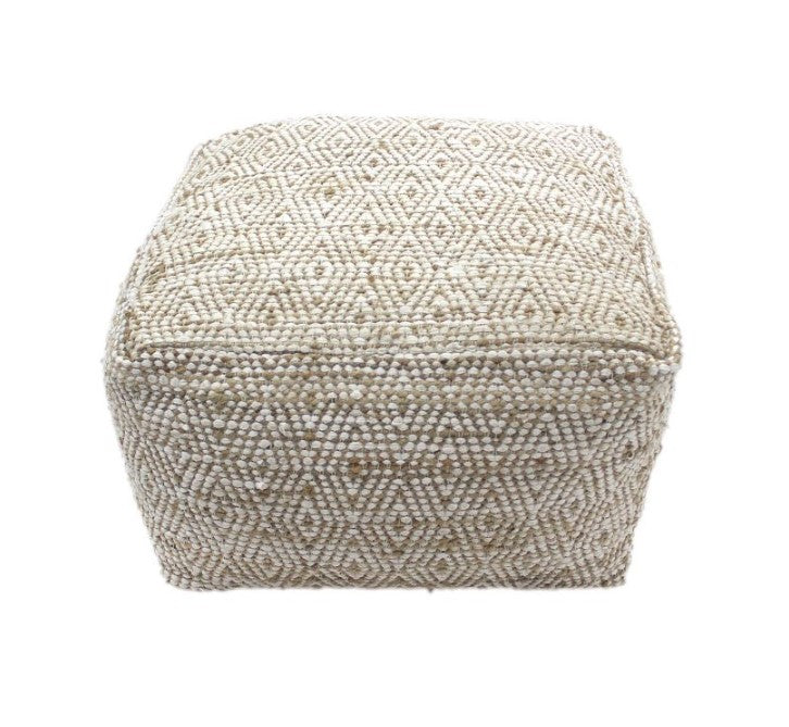 Abella Handcrafted Boho Large Fabric Rectangular Pouf Ivory/Beige
