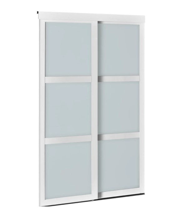 3-Lite Indoor Studio MDF Wood with Vinyl Frame and Frosted Glass Sliding Closet Door EJ819