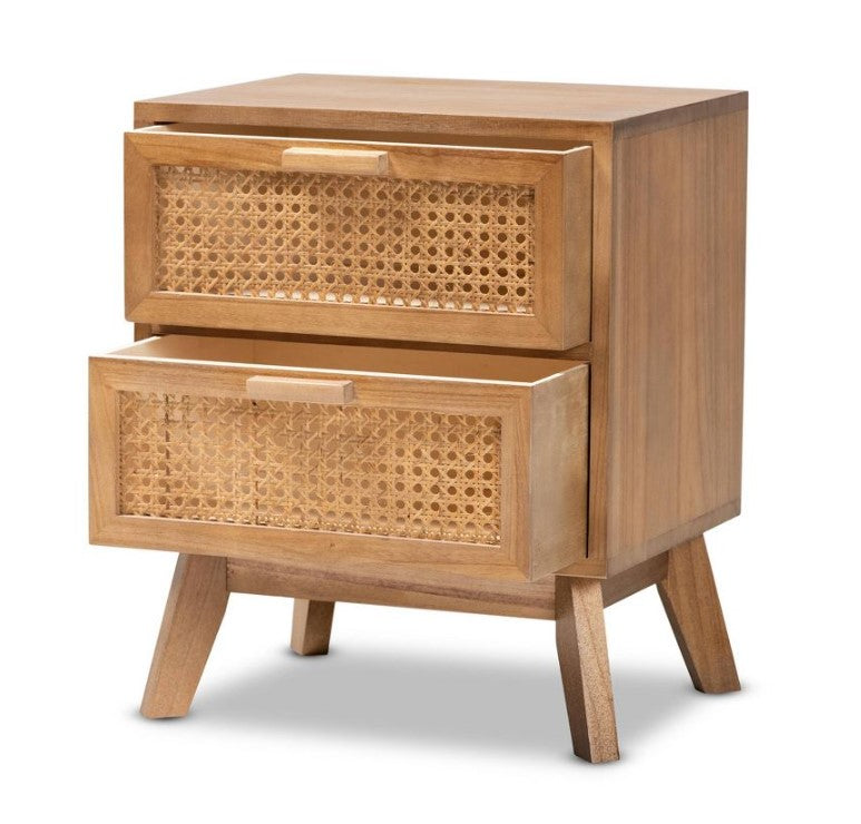 Baden Wood with Rattan 2 - Drawer Nightstand Walnut Brown