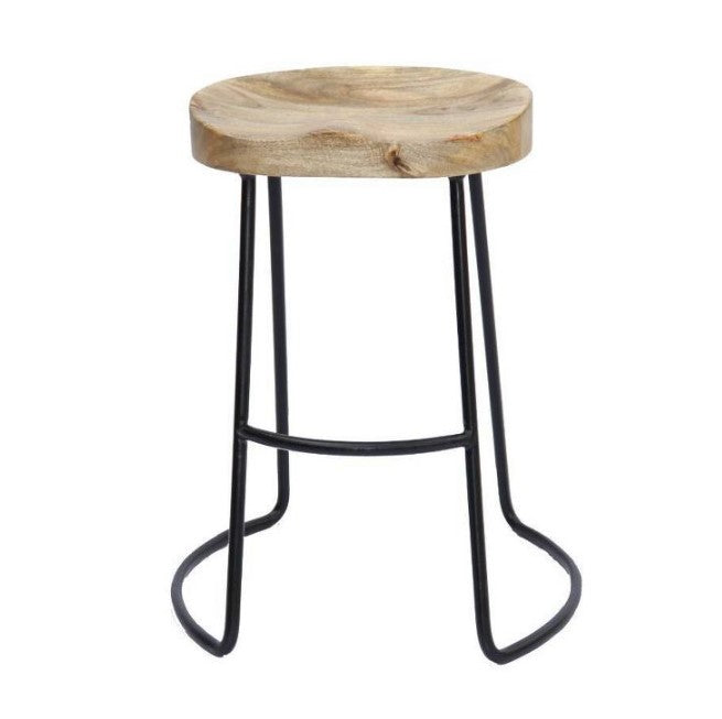 Wooden Saddle Seat Barstool Brown and Black, 24" (Set of 2)