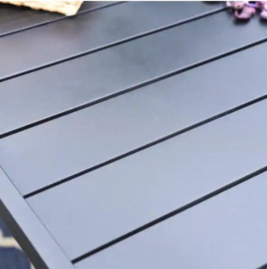Black Rectangle Metal Patio Outdoor Dining Table with 1.57 in. Umbrella Hole