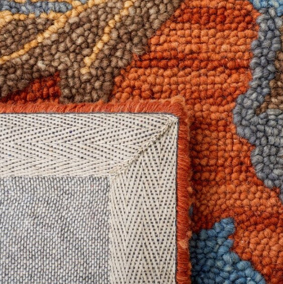Blossom Maua 6 x 6 Wool Rust/Blue Round Indoor Floral/Botanical Bohemian/Eclectic Area Rug
