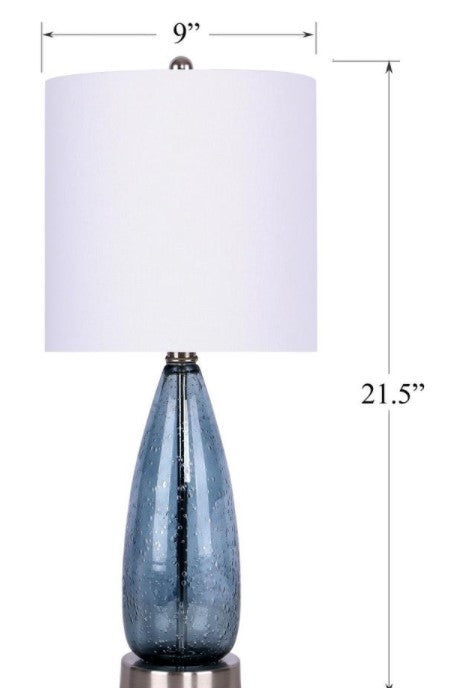 22 in. Sapphire Blue Glass Accent Lamps with Brushed Nickel Accents and Off-White Linen Shades (2-Pack)