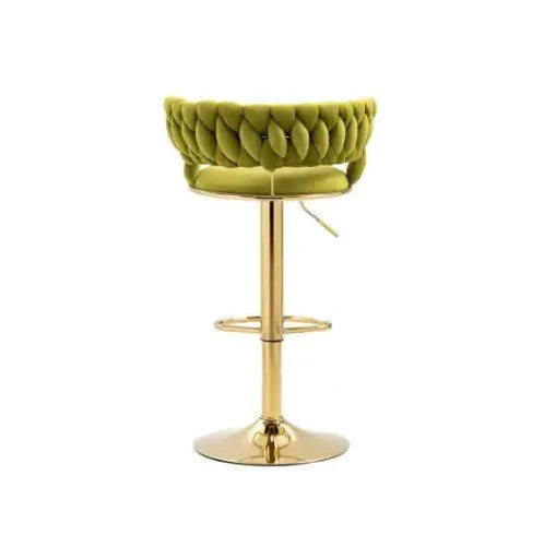 37.8 in. Swivel Adjustable Height Golden Metal Frame Cushioned Bar Stool with Green Velvet Seat