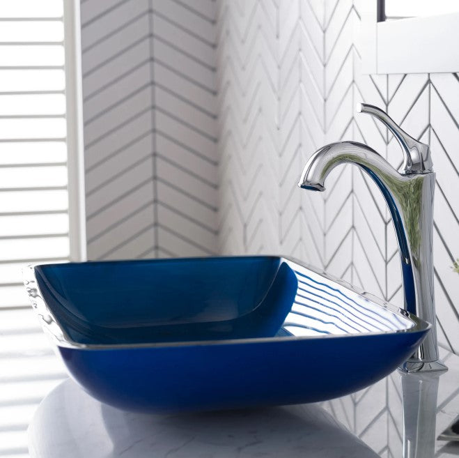 21-7/8" Irruption Blue Glass Vessel Bathroom Sink Only