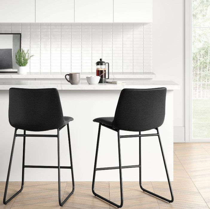 Bowden Upholstered Molded Faux Leather Counter Height Barstool, (Set of 2)