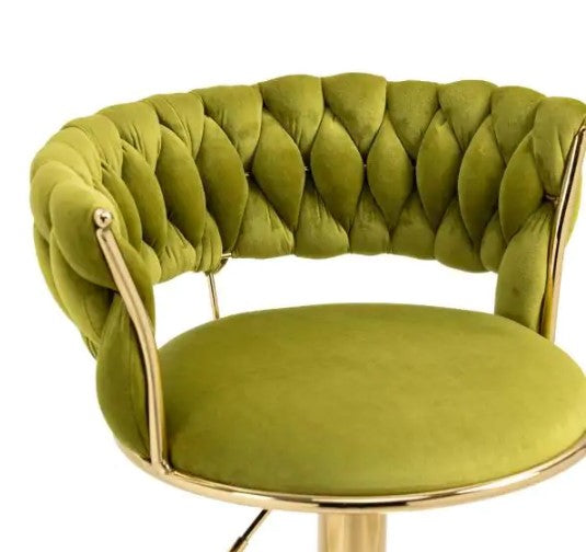 37.8 in. Swivel Adjustable Height Golden Metal Frame Cushioned Bar Stool with Green Velvet Seat