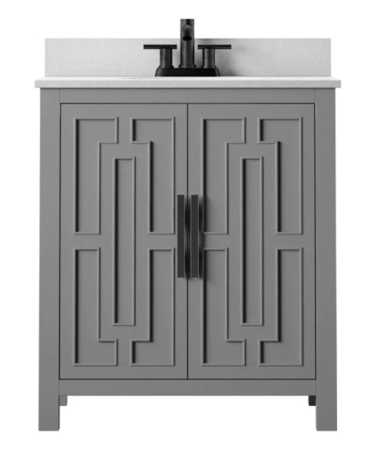 30 in. W x 20 in. D  Bath Vanity in Huron Gray with Marble Vanity Top in White with White Basin OP022