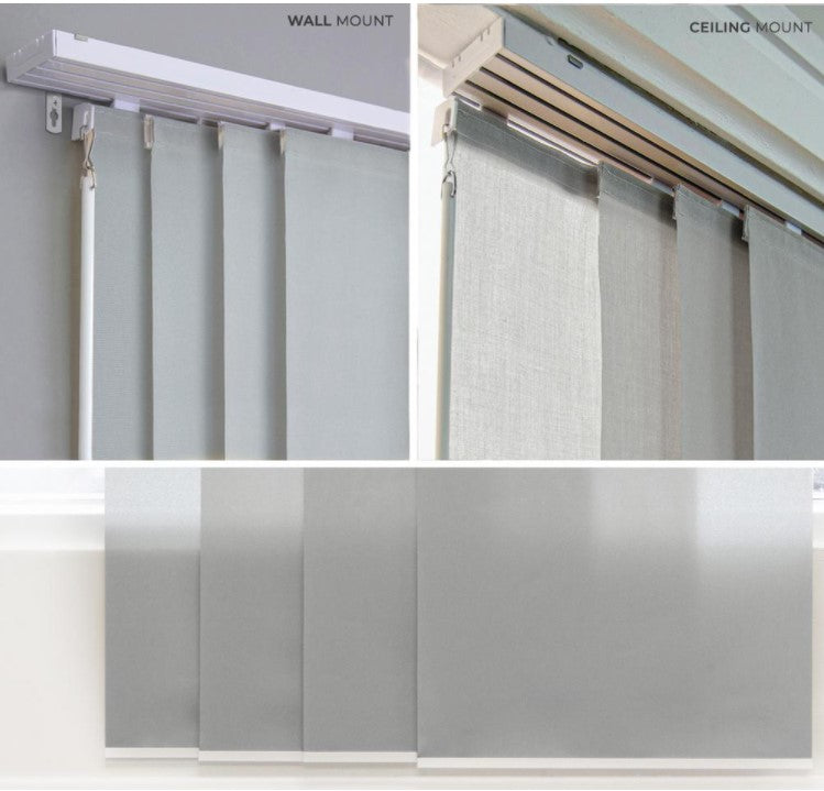 Skyrise Cut-to-Size Grey Light Filtering Adjustable Sliding Panel Track Blind w/ 23 in. Slats Up to 86 in. W x 96 in. L - K8499