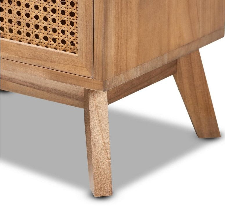 Baden Wood with Rattan 2 Drawer Nightstand Walnut Brown