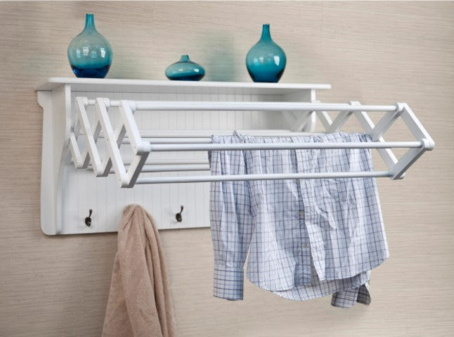 36 in. White Wall Retractable Accordion Drying Rack K7977
