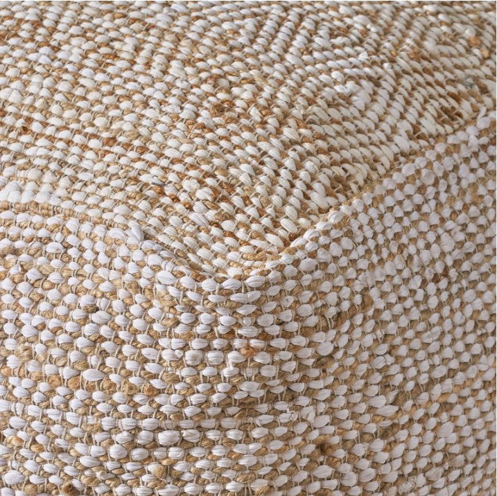 Abella Handcrafted Boho Large Fabric Rectangular Pouf Ivory/Beige