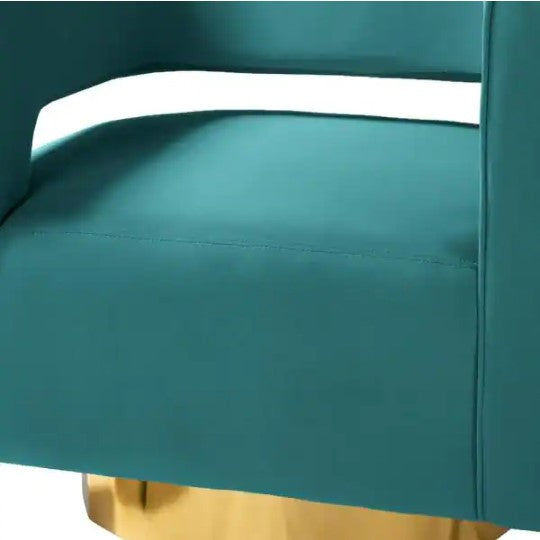 Bettina Blue Velvet Barrel Arm Chair with Metal Base