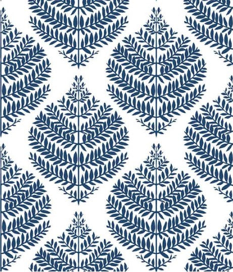 20.5in x 16.5ft Hygge Fern Damask Blue and White Peel and Stick Wallpaper, Set of 4