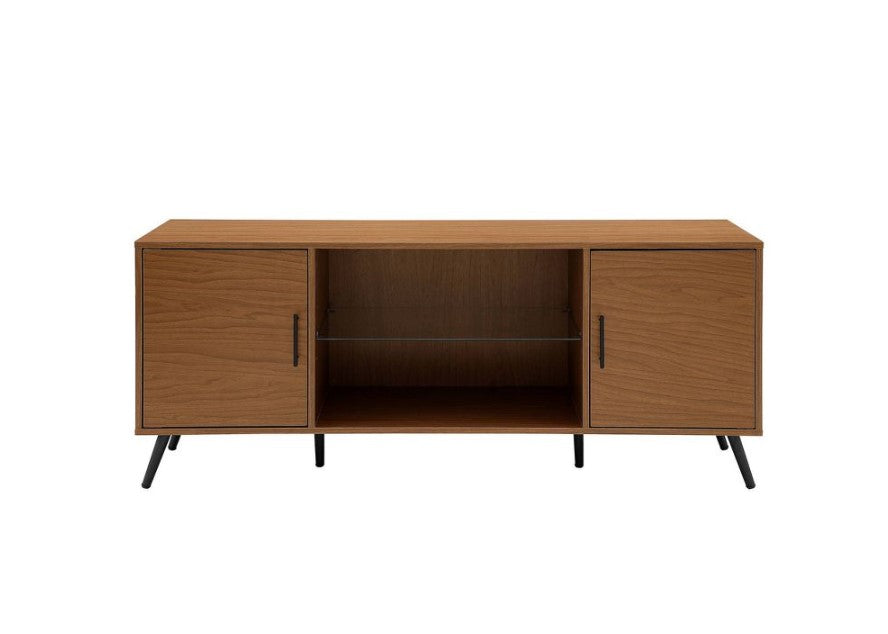 2 Door Mid-Century Modern Wood Storage TV Stand for TVs up to 65"