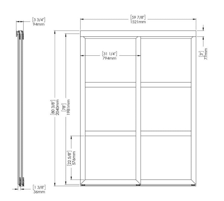 3-Lite Indoor Studio MDF Wood with Vinyl Frame and Frosted Glass Sliding Closet Door EJ819