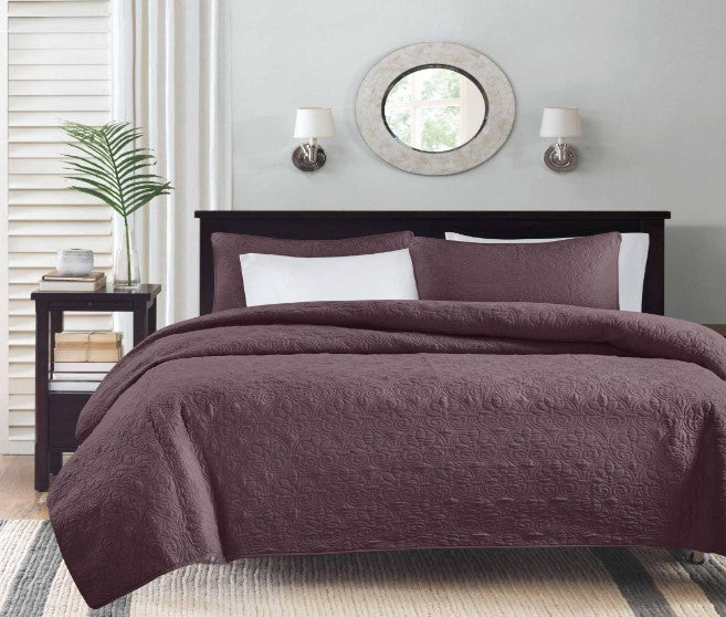 3 Piece Purple King Coverlet Set