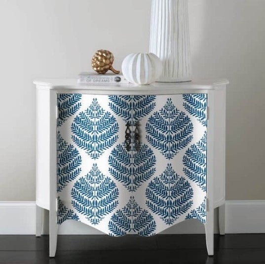 20.5in x 16.5ft Hygge Fern Damask Blue and White Peel and Stick Wallpaper, Set of 4