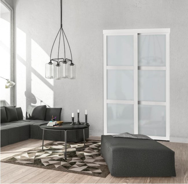 3-Lite Indoor Studio MDF Wood with Vinyl Frame and Frosted Glass Sliding Closet Door EJ819