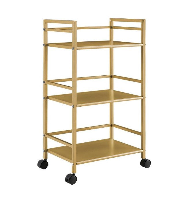 3 Shelves Helix Metal Rolling Utility Cart Gold