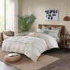 Full/Queen Comforter + 2 Standard Shams Gray/Gold Seddon Boho, Mid-Century 3 Piece Stripe Cotton Comforter Set With Tassels