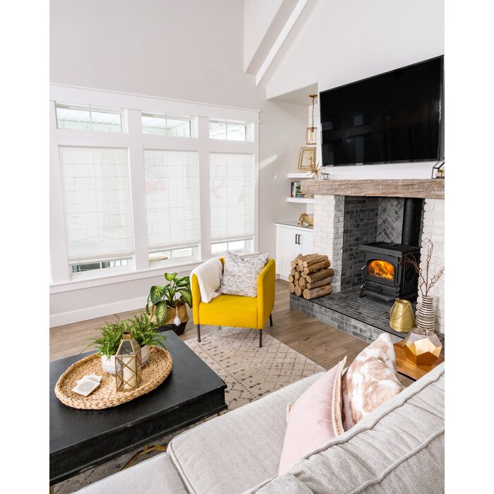 34" W x 64" L Semi-Sheer White Roman Shade