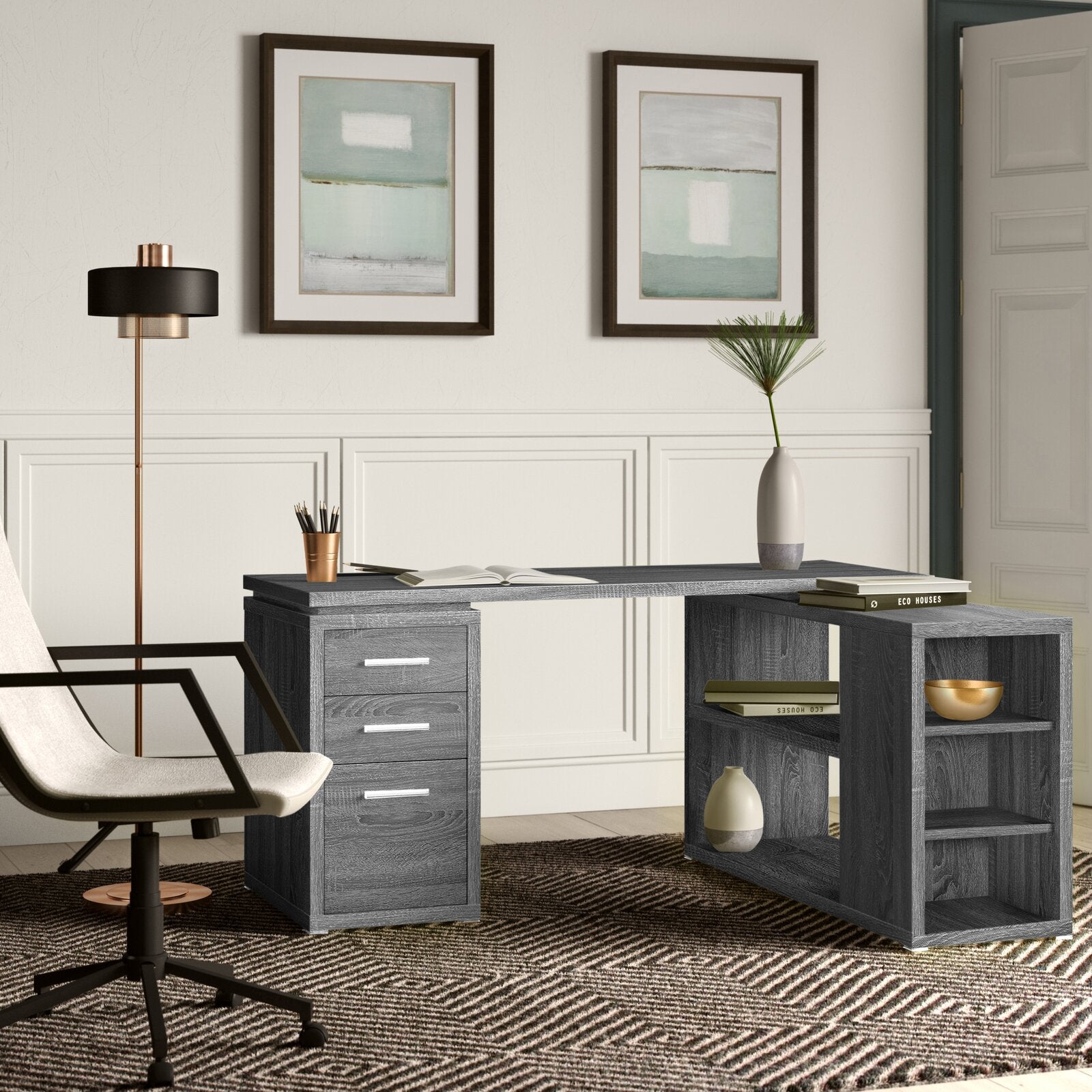 Dark Gray Senga Reversible L-Shape Executive Desk TTR416