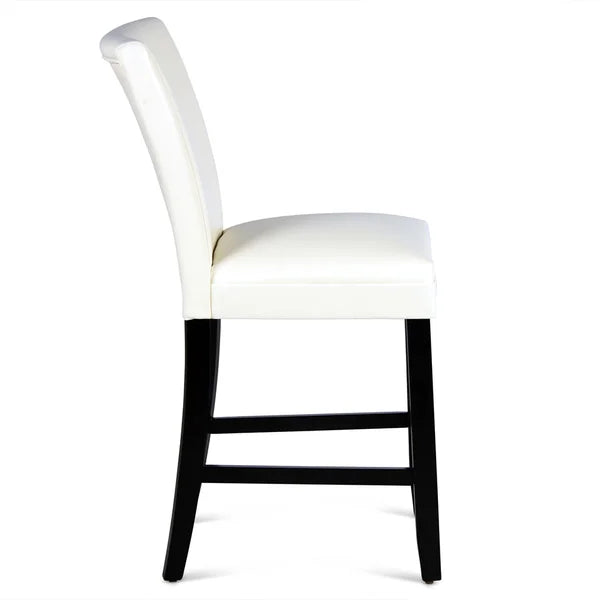White Set Of 2 Bar Stool With Middle Back, Solid Wood Legs, Breathing Leather, Upholstered Stools (Set of 2)