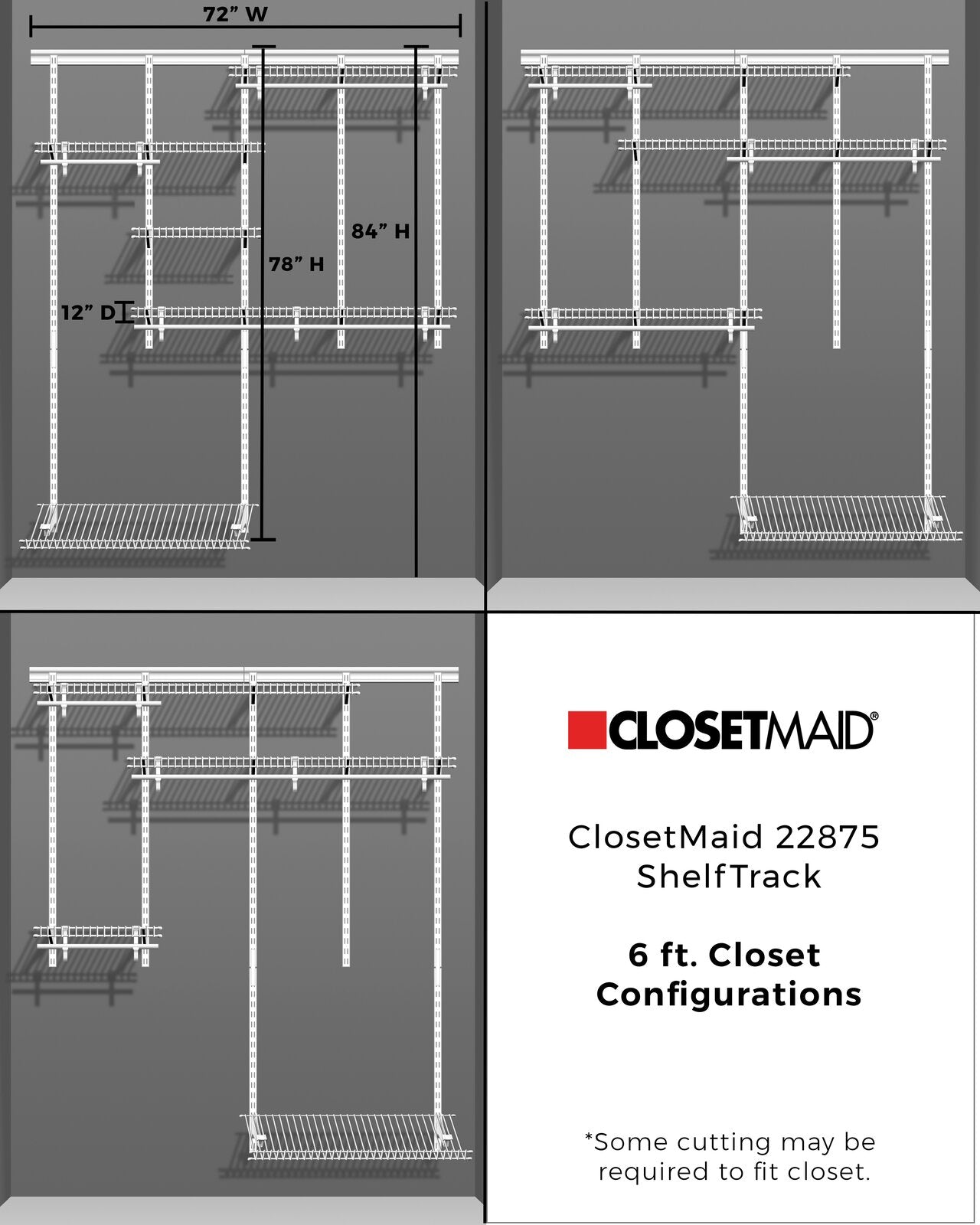 White ShelfTrack 60" W - 96" W Closet System Starter Kit TTR500