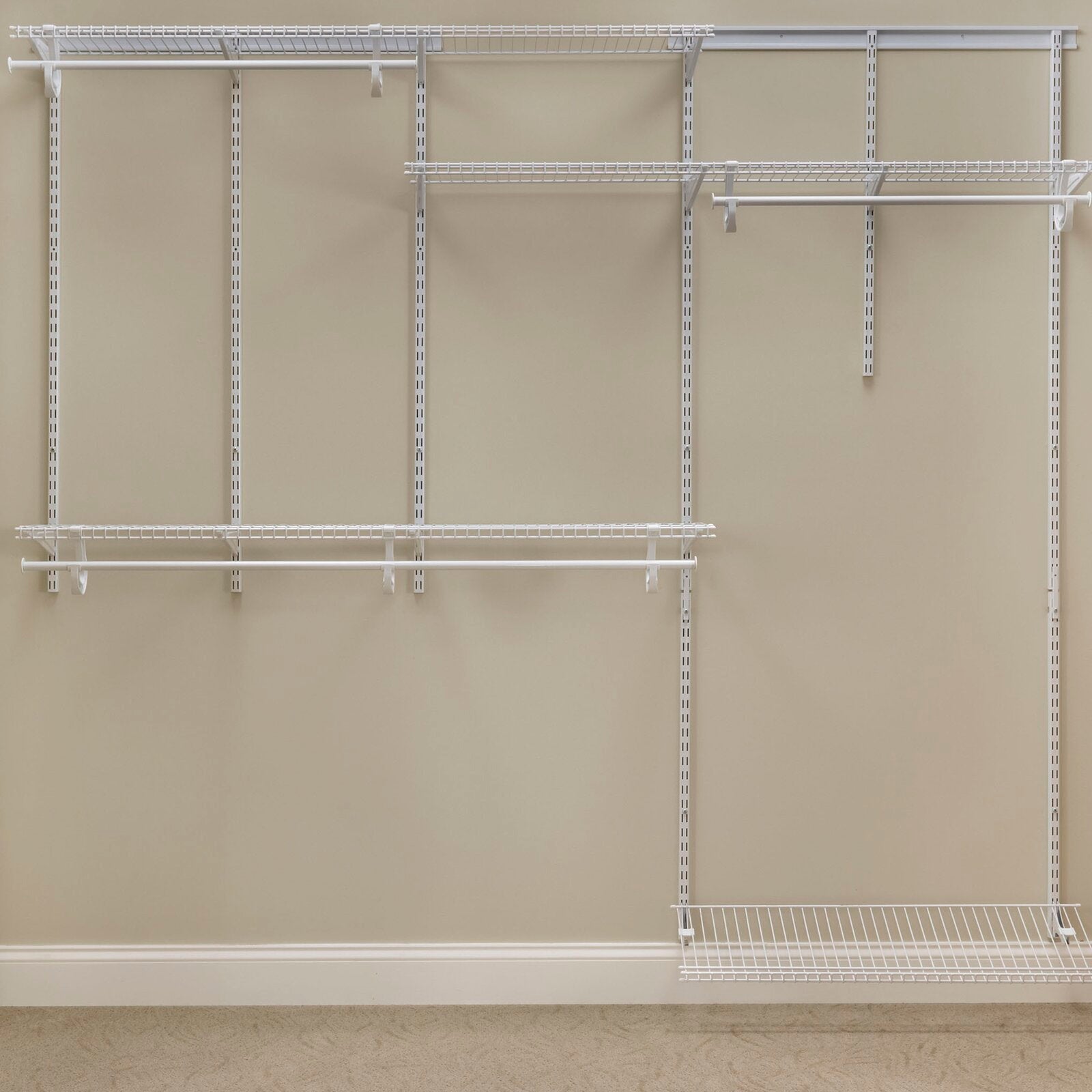 White ShelfTrack 60" W - 96" W Closet System Starter Kit TTR500