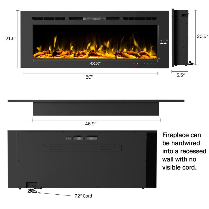21.5" H x 60" W x 5.5" D Sherborn Electric Fireplace