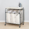 Silver/Natural Triple Laundry Sorter with Ironing Board