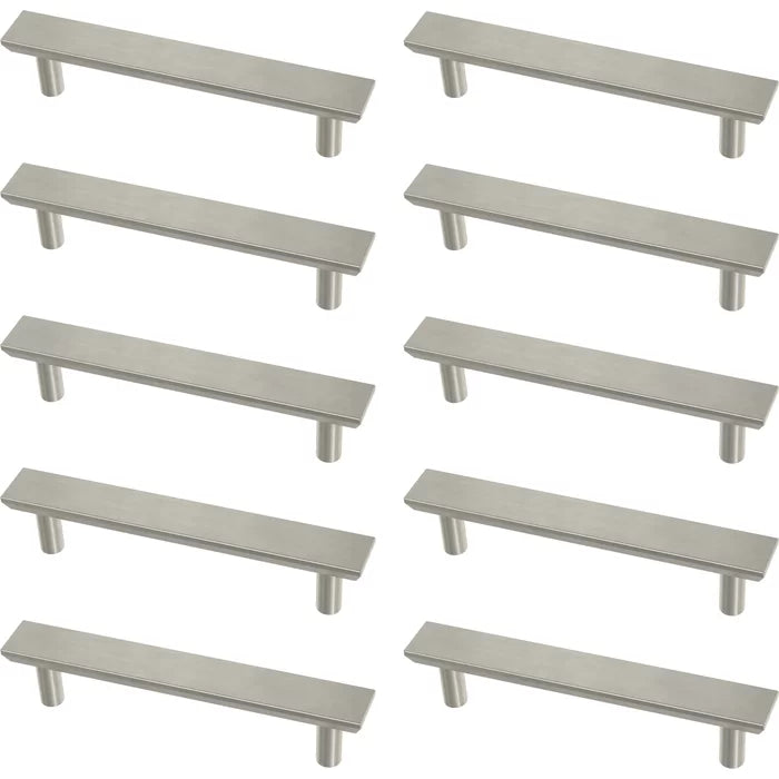 Brushed Nickel Simple Chamfered Kitchen Cabinet or Furniture Drawer 3 3/4" Center Bar Pull Multipack (Set of 10)