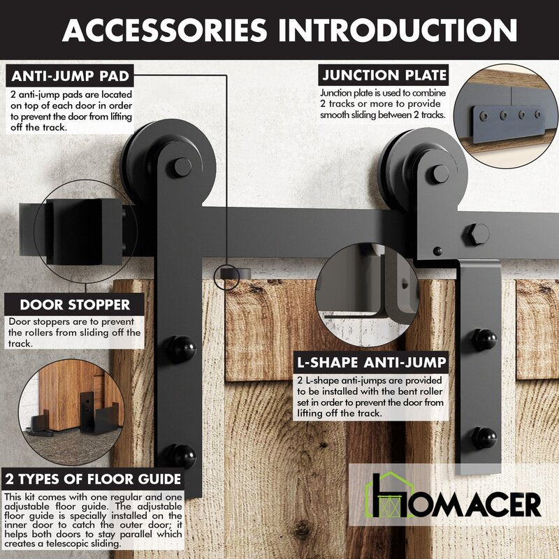 Single Bypass Double Door Barn Door Hardware Kit, 96 in.