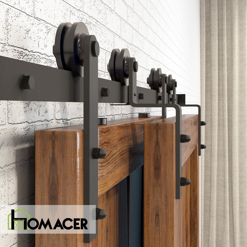 Single Bypass Double Door Barn Door Hardware Kit, 96 in.