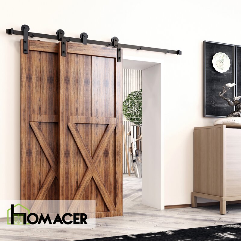 Single Bypass Double Door Barn Door Hardware Kit, 96 in.