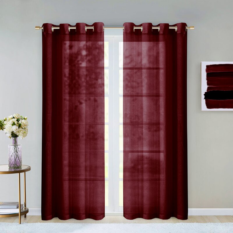 Burgundy Sirmans Semi-Sheer Grommet Curtain Panels (Set of 2)