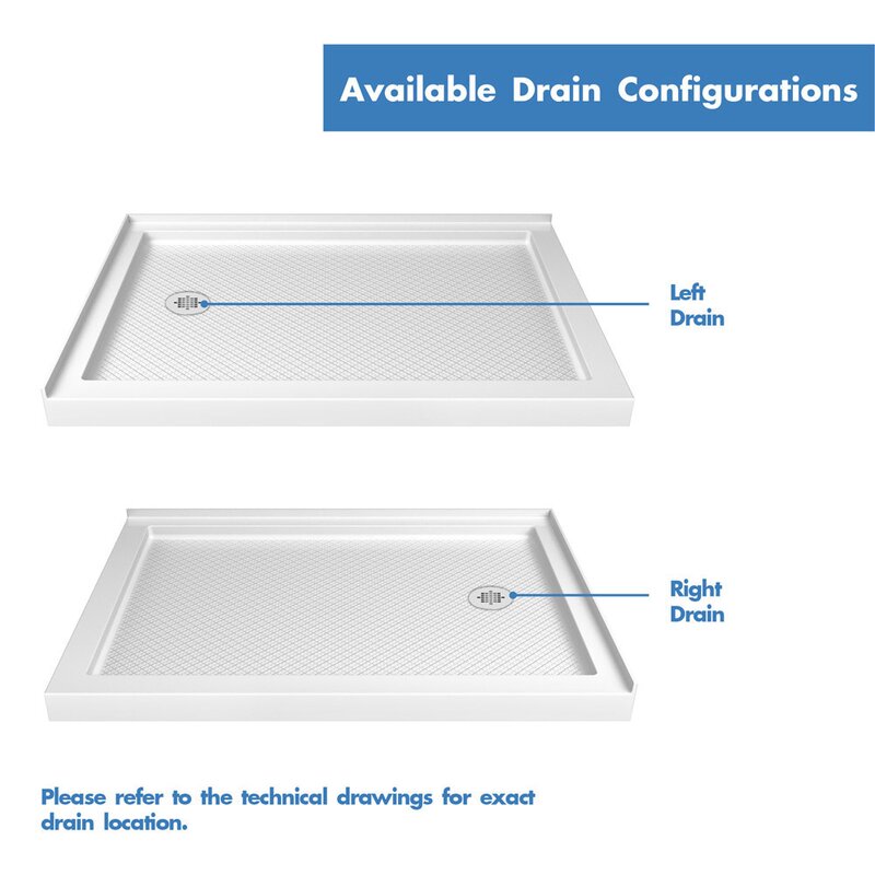 White SlimLine 48" W x 36" D Double Threshold Shower Base EJ887