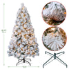 6' H Snowy White Pine Flocked/Frosted Christmas Tree with LED Lights and Pinecones