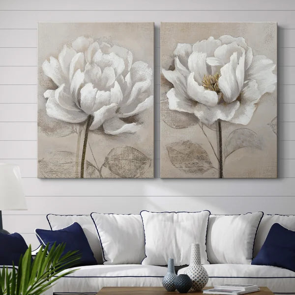 32" H x 48" W x 1" D Soft White I - 2 Piece Print on Canvas