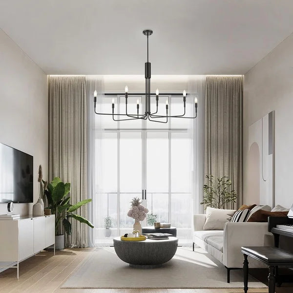 Black Sola 8 - Light Candle Style Modern Linear Chandelier
