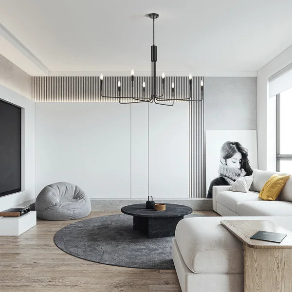 Black Sola 8 - Light Candle Style Modern Linear Chandelier