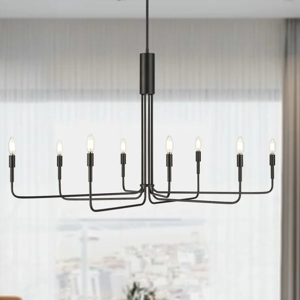 Black Sola 8 - Light Candle Style Modern Linear Chandelier