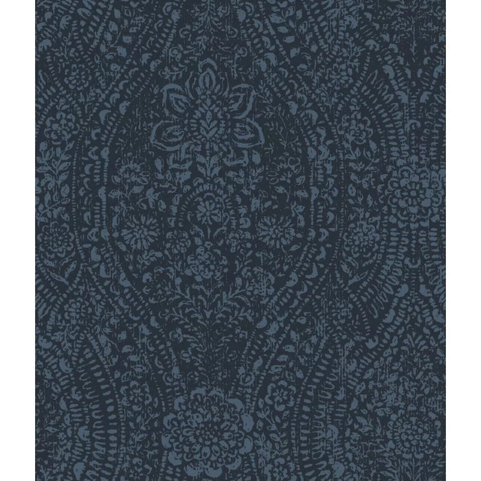 Blue/Black Solenne Ornate Ogee 16.5' L x 20.5" W Peel and Stick Wallpaper Roll