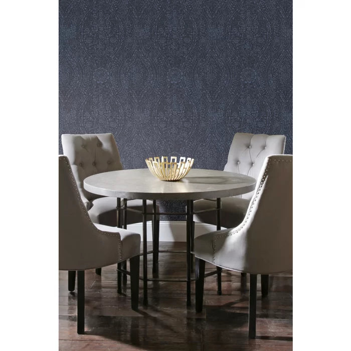 Blue/Black Solenne Ornate Ogee 16.5' L x 20.5" W Peel and Stick Wallpaper Roll