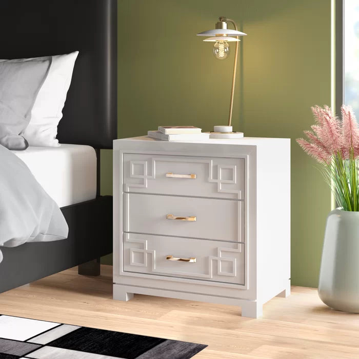 White Solid Wood Nightstand