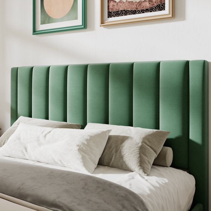 Queen Green Sonoma Velvet Upholstered Bed with Tufted Headboard