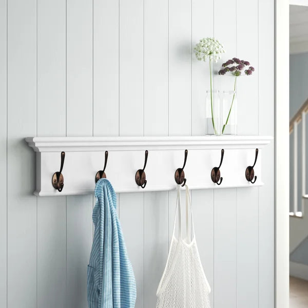 Pure White Sorrento 39.37'' Wide 6 - Hook Wall Mounted Coat Rack ...