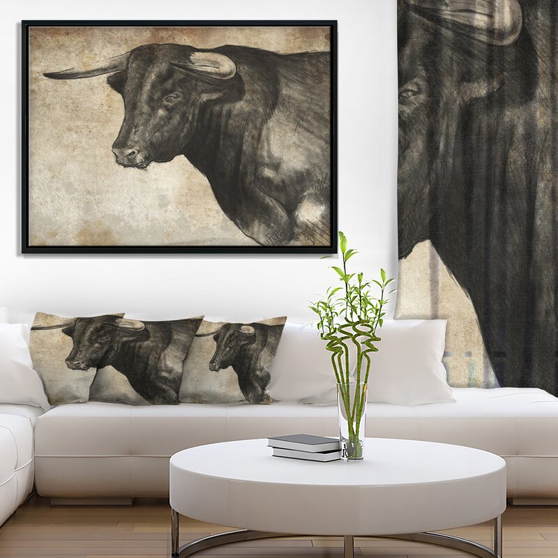 14" H x 22" W x 1" D Spanish Bull Sketch - Print on Canvas VB338