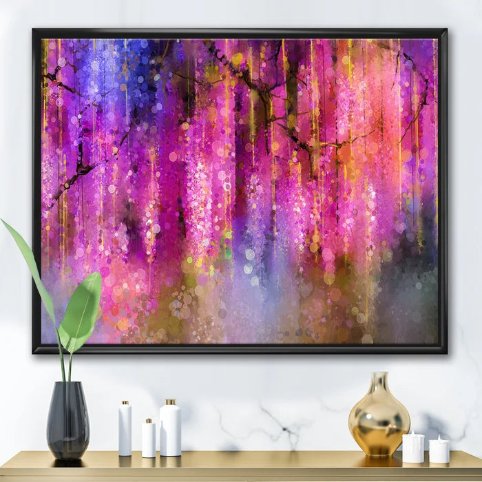 36" H x 46" W x 1.5" D Spring Purple Flower Of Blossoming Wisteria Tree - Painting on Canvas